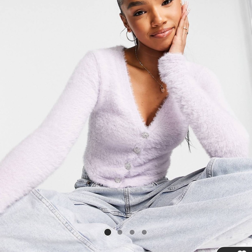 stradivarius fluffy cardigan in lilac NWOT